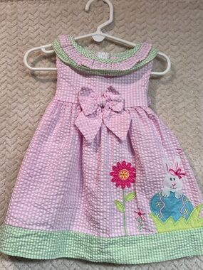Good Lad Baby Girl Easter Bunny Seersucker Dress 12M Pink White Gingham Coquette